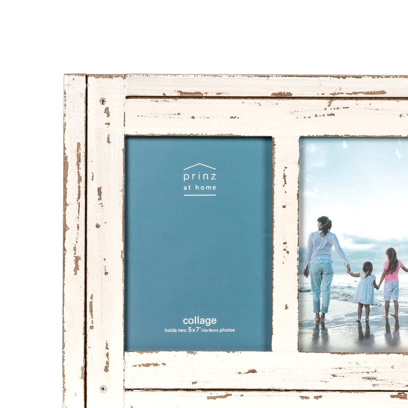 Prinz Homestead Double 5 x 7 Distressed White Wood Frame, Coastal Decor Hand-Distressed Rustic Picture Frame, Two-Way Easel, Can Be Wall-Mounted, Antique White - Image 4